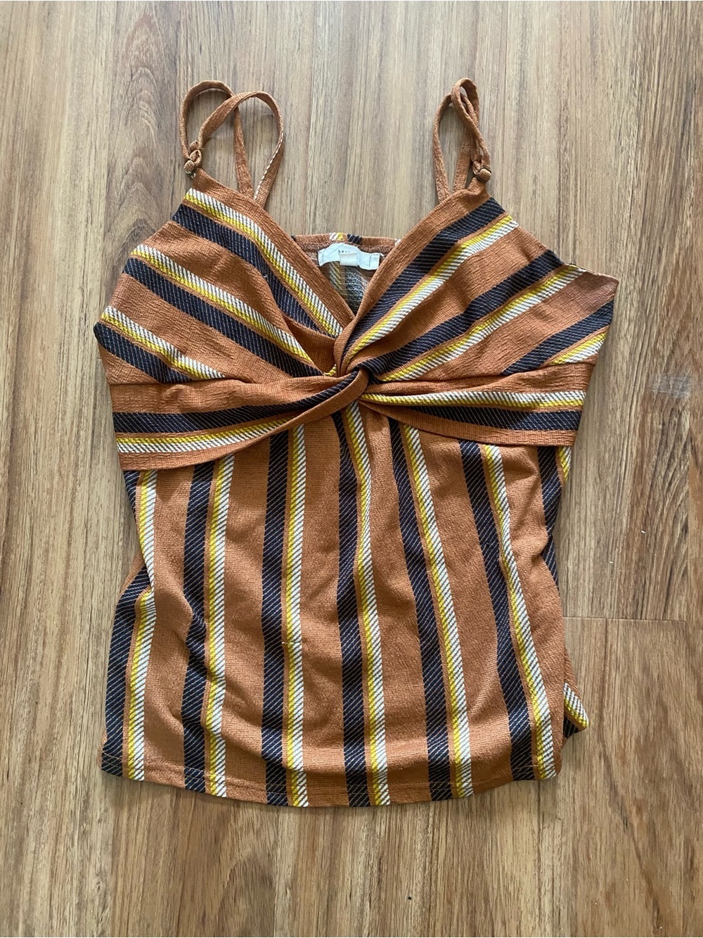 mine Striped Twist-Knot Cami in Brown, Black & Yellow